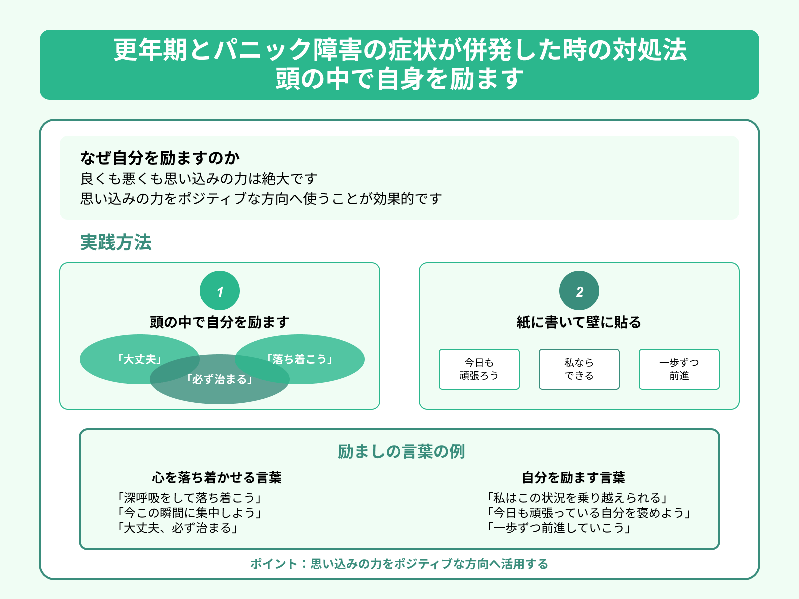 更年期とパニック障害の症状が併発した時の対処法 頭の中で自身を励ます