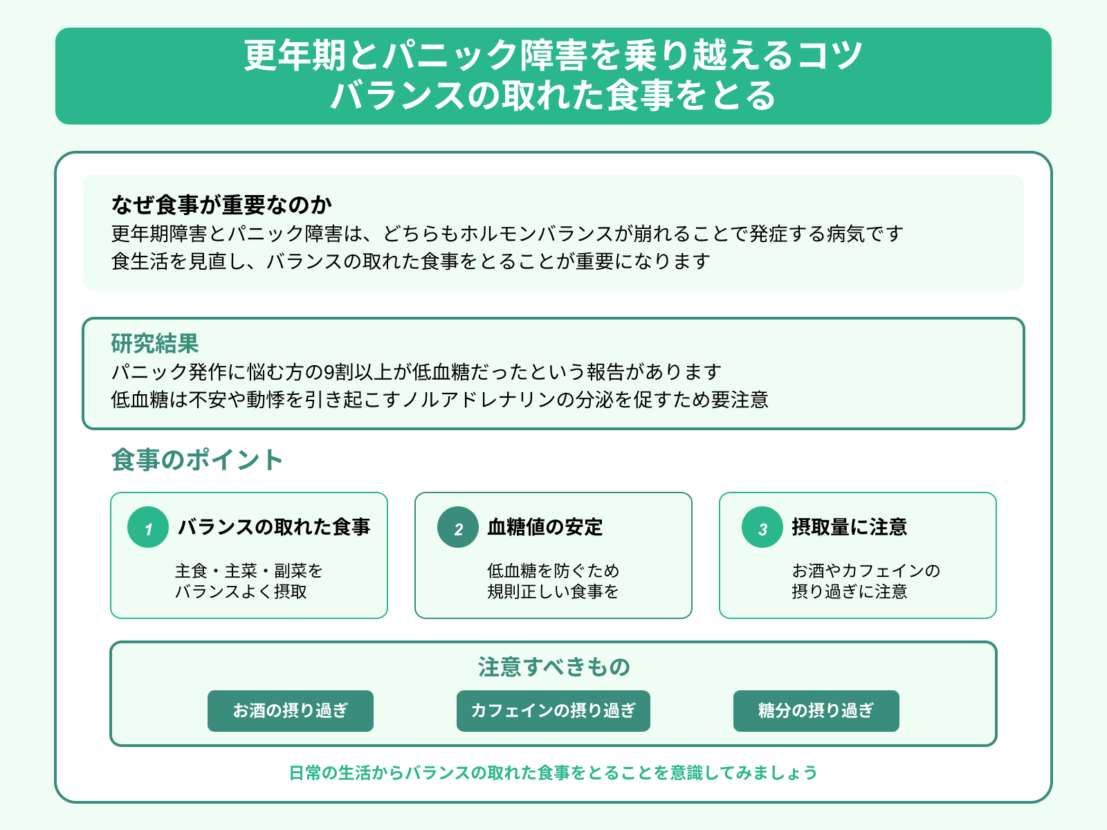 更年期とパニック障害を乗り越えるコツ バランスの取れた食事をとる