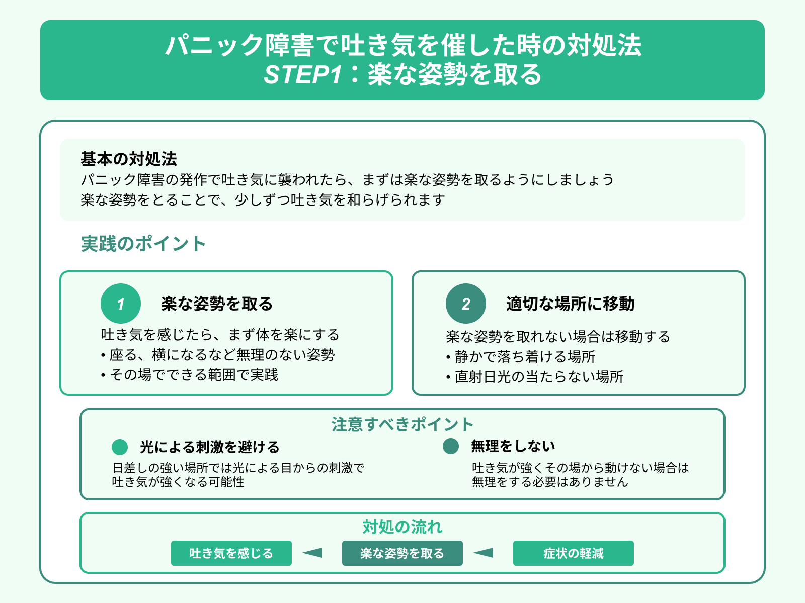 パニック障害で吐き気を催した時の対処法 STEP1：楽な姿勢を取る