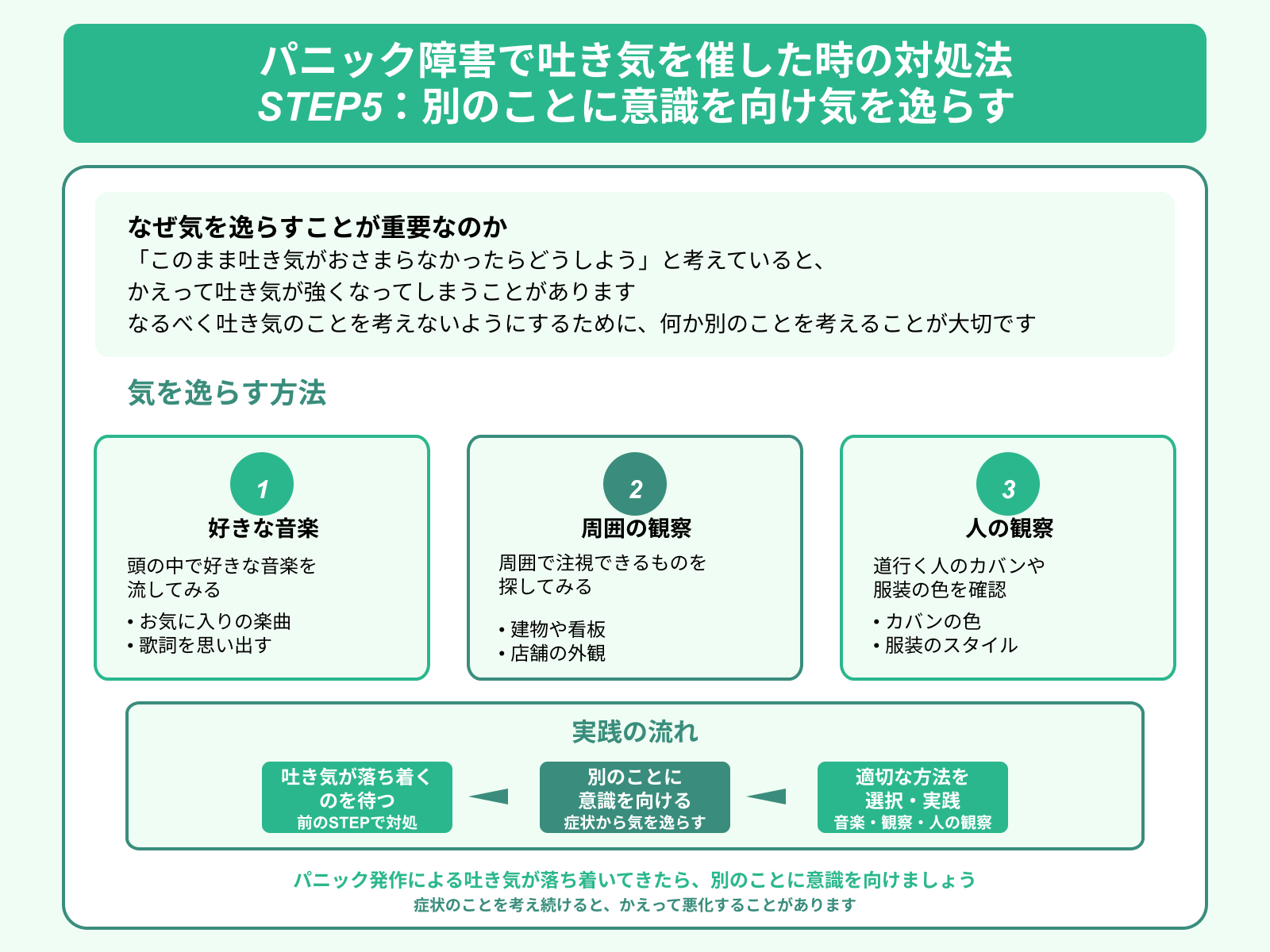 パニック障害で吐き気を催した時の対処法 STEP5：別のことに意識を向け気を逸らす
