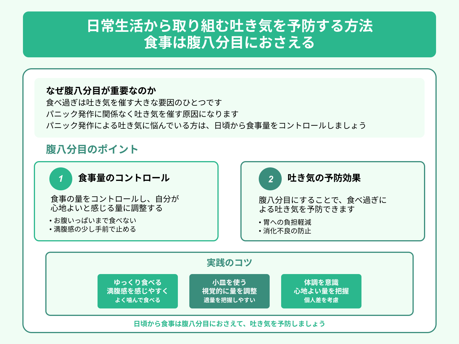 日常生活から取り組む吐き気を予防する方法 食事は腹八分目におさえる