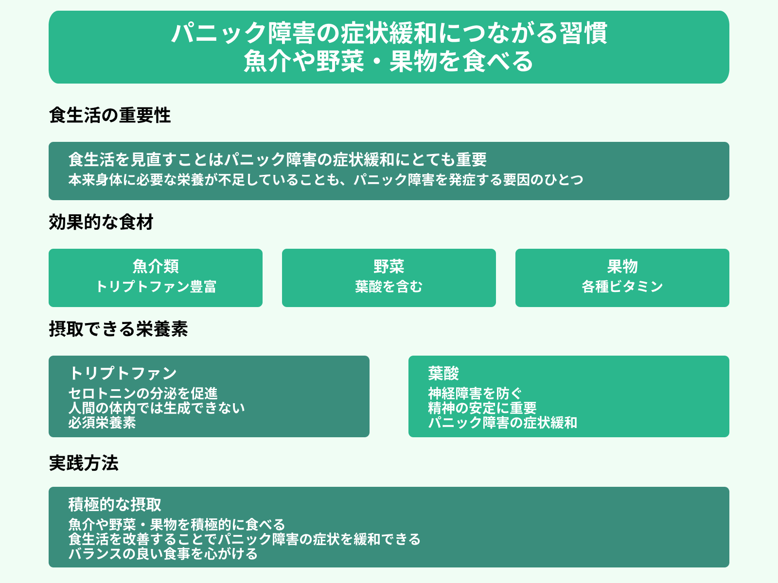 パニック障害の症状緩和につながる習慣 魚介や野菜・果物を食べる