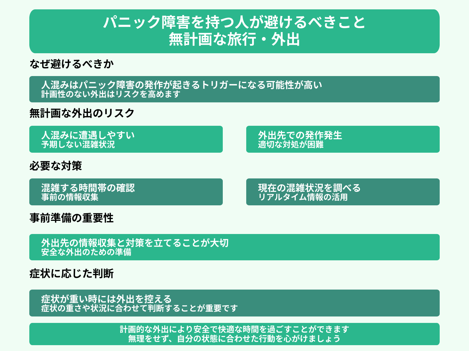 パニック障害を持つ人が避けるべきこと 無計画な旅行・外出