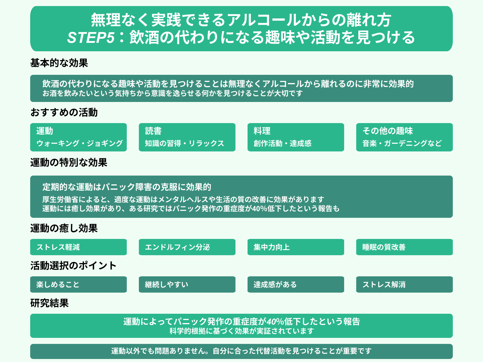 無理なく実践できるアルコールからの離れ方 STEP5：飲酒の代わりになる趣味や活動を見つける