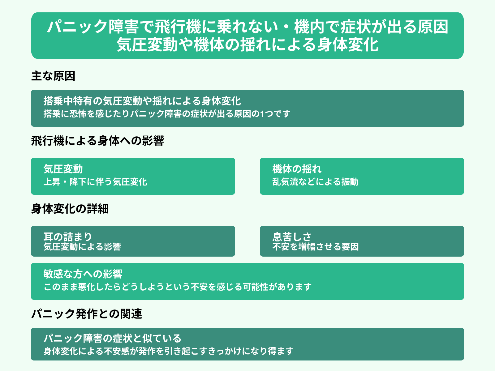 パニック障害で飛行機に乗れない・機内で症状が出る原因 気圧変動や機体の揺れによる身体変化