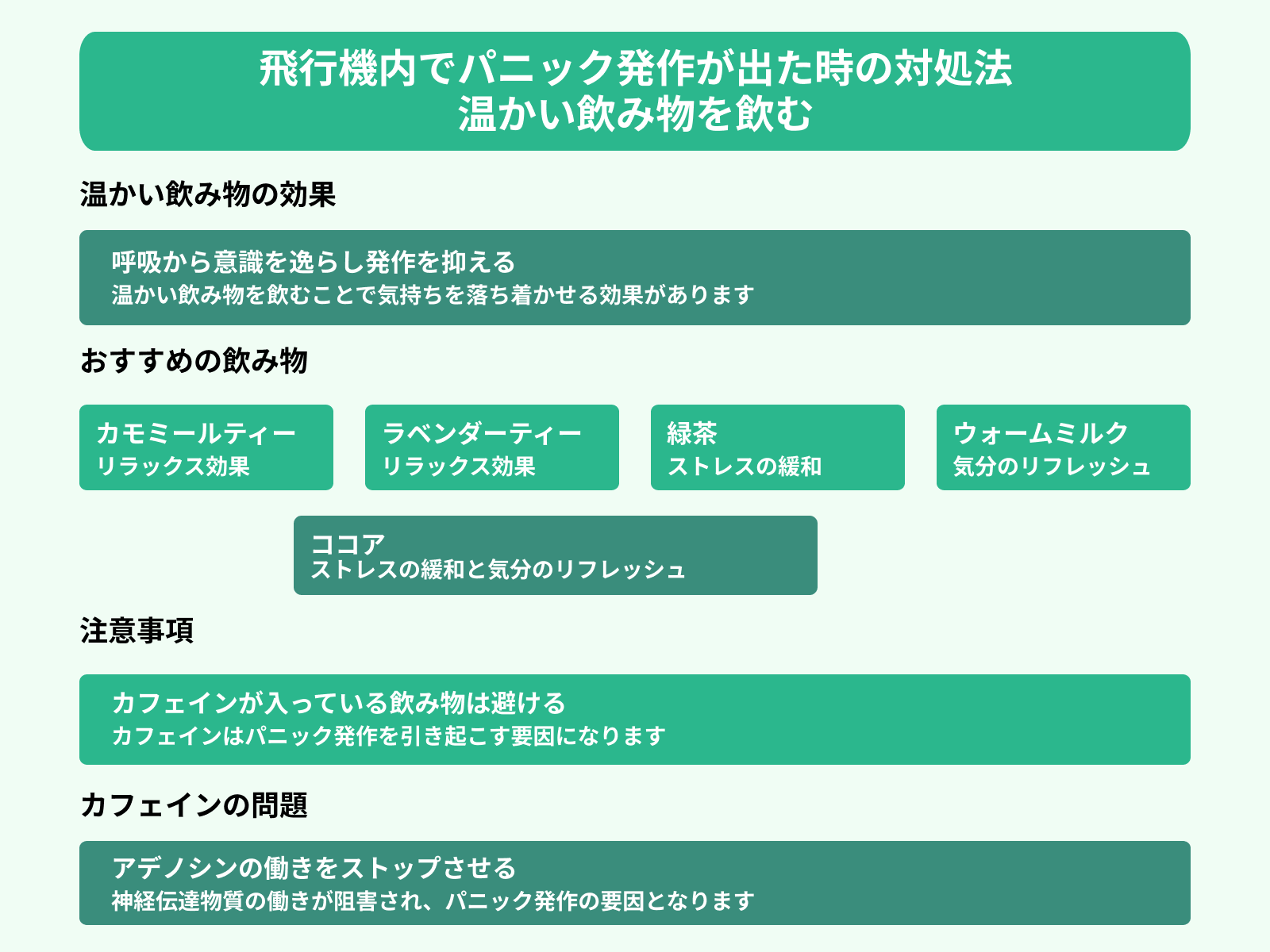 飛行機内でパニック発作が出た時の対処法 温かい飲み物を飲む