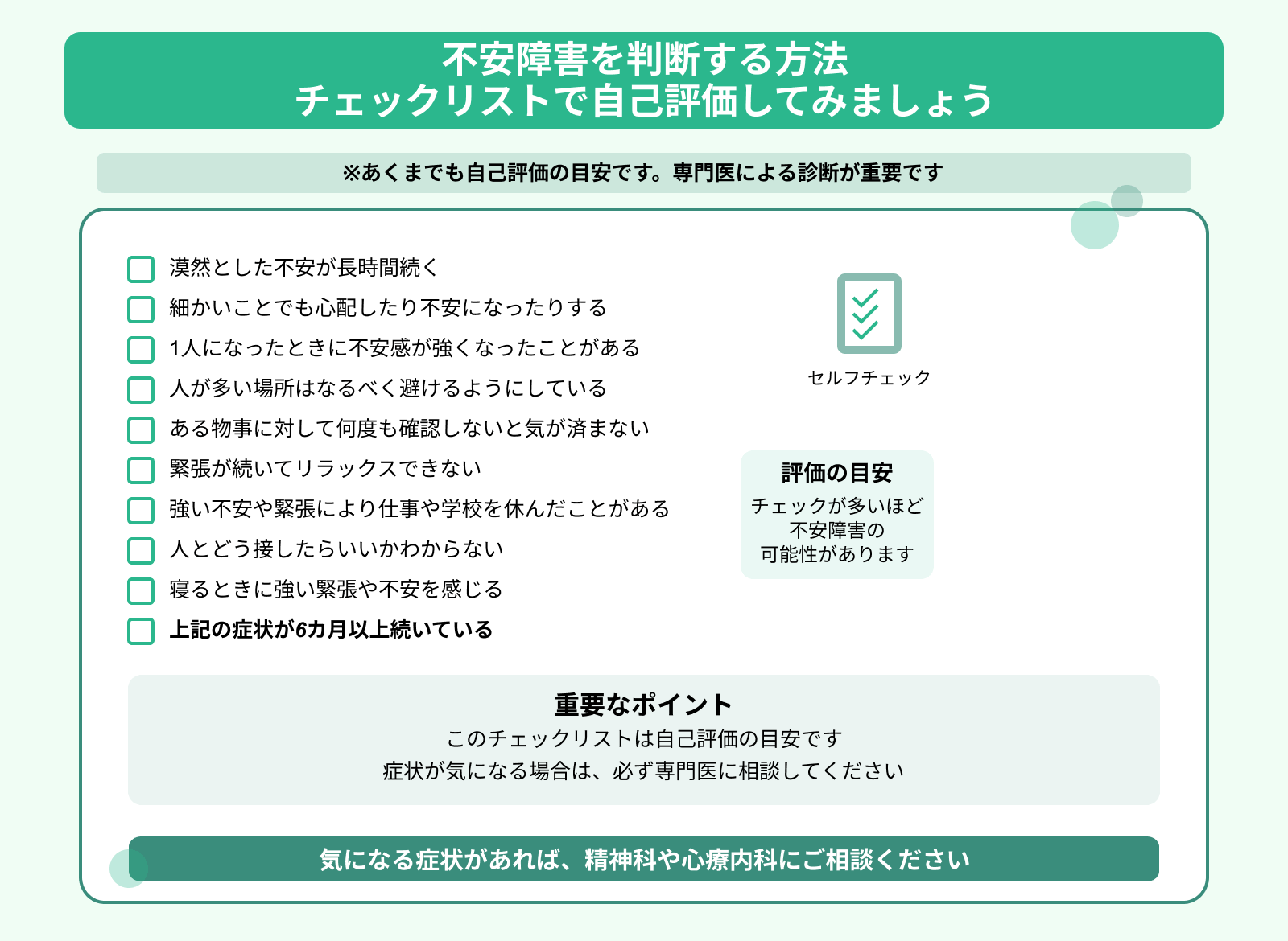 不安障害を判断する方法 チェックリストで自己評価してみましょう