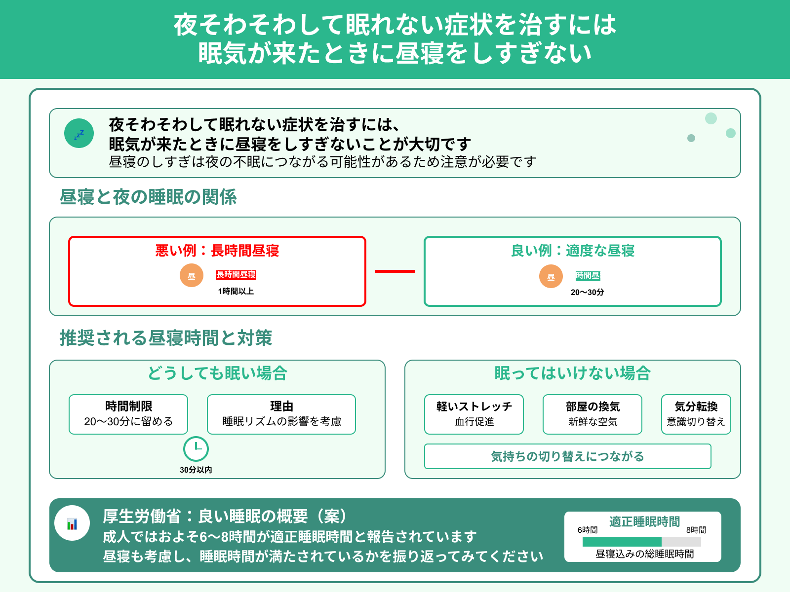 夜そわそわして眠れない症状を治すには 眠気が来たときに昼寝をしすぎない