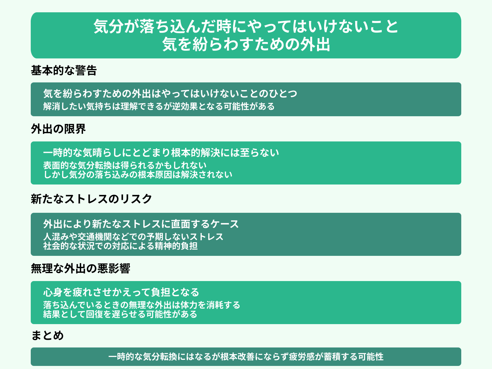 気分が落ち込んだ時にやってはいけないこと 気を紛らわすための外出