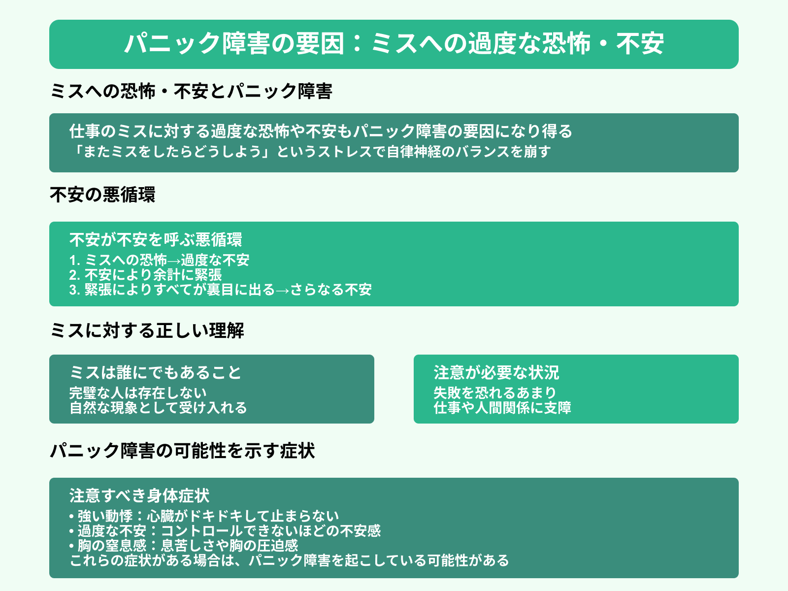 パニック障害の要因：ミスへの過度な恐怖・不安