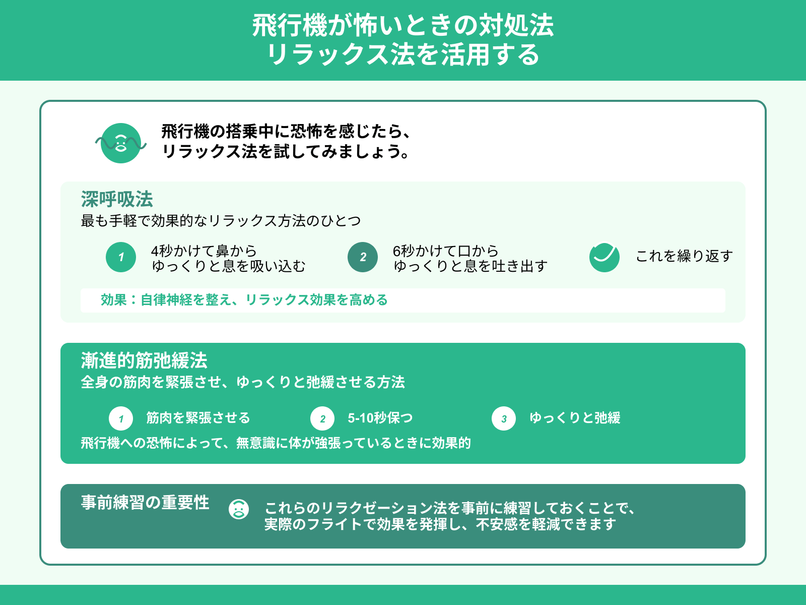 飛行機が怖いときの対処法 リラックス法を活用する