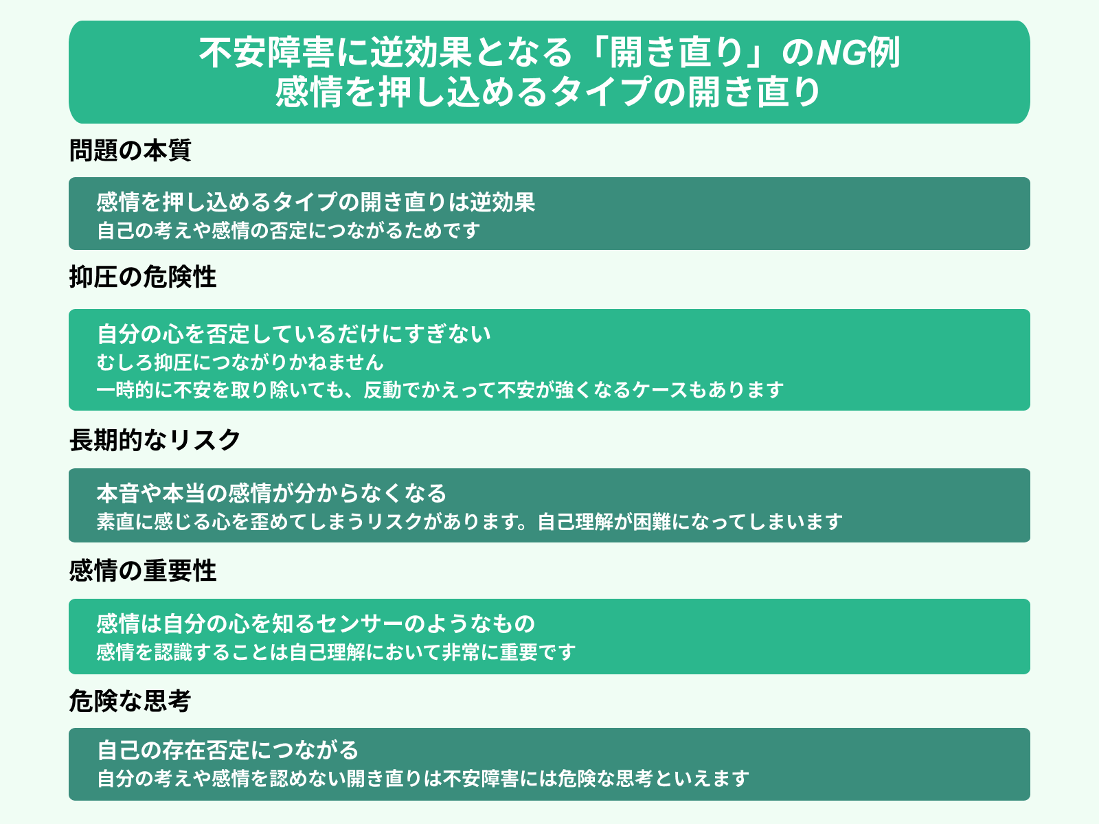 不安障害に逆効果となる「開き直り」のNG例 感情を押し込めるタイプの開き直り