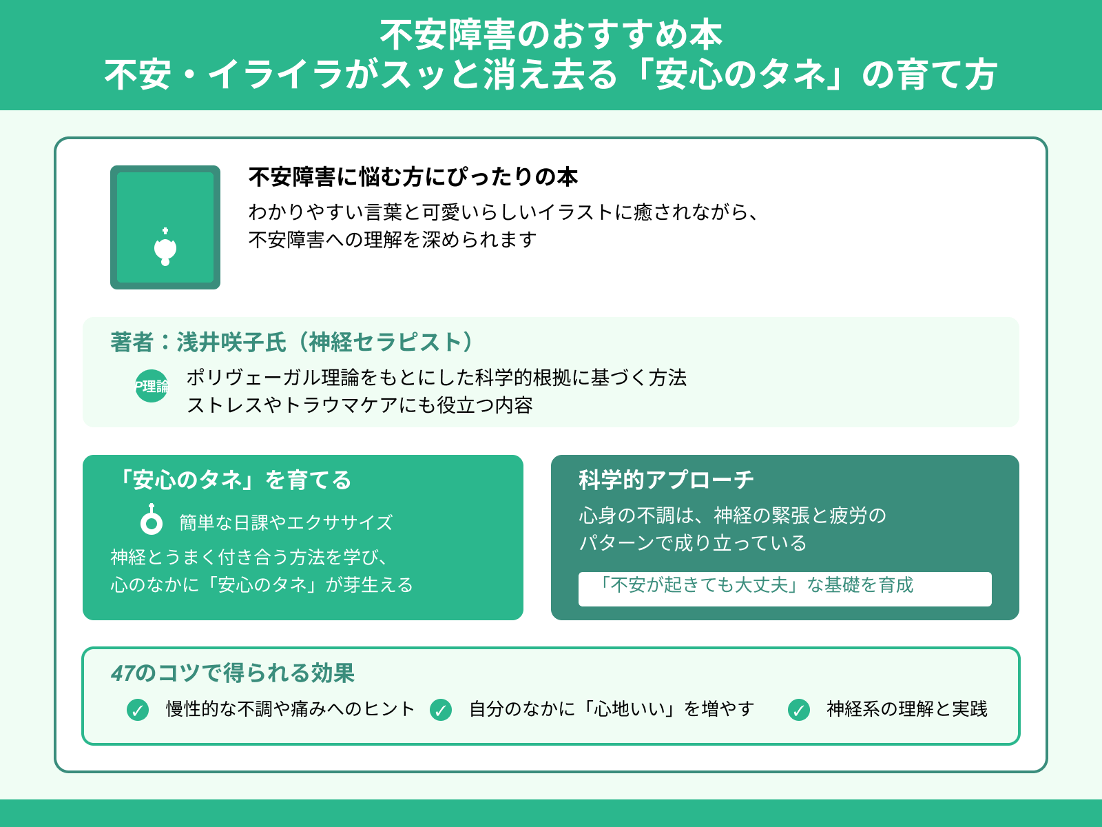 不安障害のおすすめ本 不安・イライラがスッと消え去る「安心のタネ」の育て方