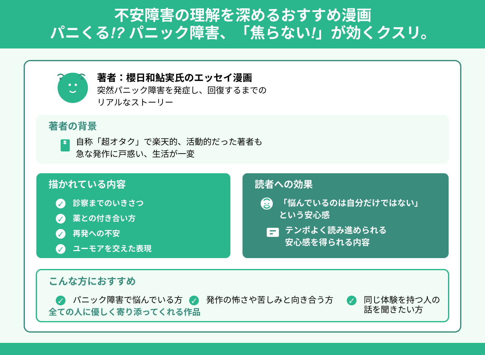 不安障害の理解を深めるおすすめ漫画 パニくる!_ パニック障害、「焦らない!」が効くクスリ。