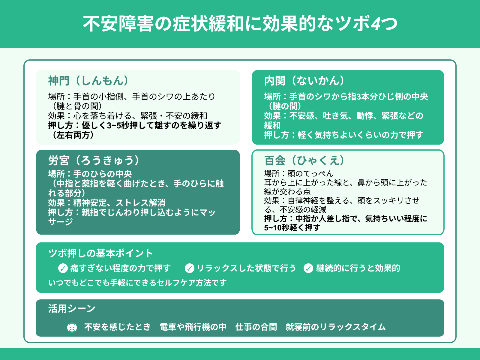 不安障害の症状緩和に効果的なツボ4つ